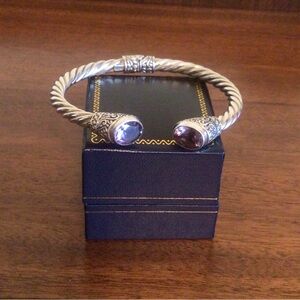Sterling Silver Twist Cuff Bracelet with Amethyst Gemstones